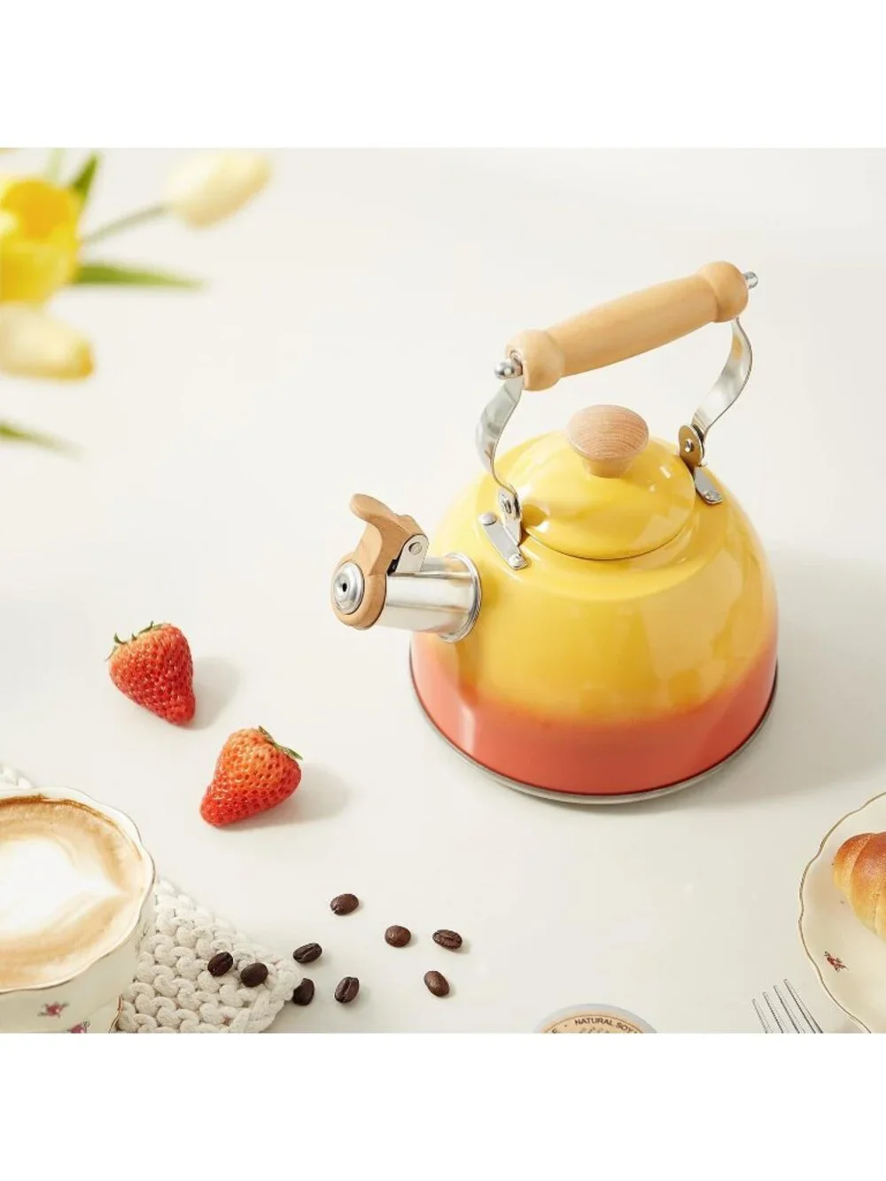 ROCKURWOK 1.6 Quart Orange Whistling Tea Kettle Stainless Steel Stovetop Tea Pot